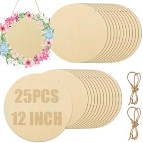 25pcs 12 بوصة دائر خشبية للحرف اليدوية ، الحرف الخشبية غير المكتملة ، جولات خشبية DIY لحرق الخشب ، الرسم ، شماعات الأبواب ، هدايا الحرف اليدوية للمنزل