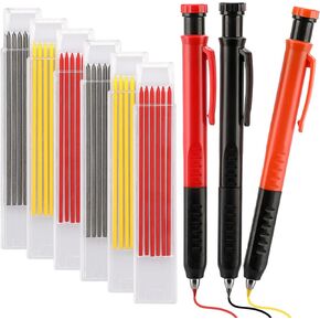 OwnMy Mechanical Carpenter Pencil Set - 2 Carpenter Pencils with 24PCS 2.8mm Refills & Built-in Sharpener, Heavy Duty Construction Pencils Deep Hole Marking Pencil for Woodworking