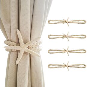 4 Pcs Natural Starfish Curtain Tiebacks, Handmade Woven Rope Curtain Ties Scandinavian Minimalist Style Curtain Spreader for Outdoor, Home, Office, Hotel, Bedroom, Living Room Curtain Decoration