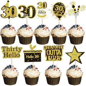 Gyufise 36pcs Happy 50th Birthday Cupcake Topcake Glitter Black Gold Fifty Fifty Outta 1975 Cupcake يختار 50 هتافًا رائعًا إلى 50 عامًا من زخارف الكعكة لعيد الميلاد الخمسين لوازم حفلة