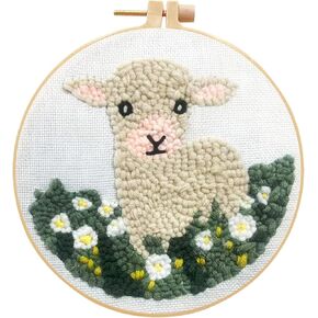 RUIQLXHANG Punch Needle Kits Adults Beginner, Cute Cartoon Highland Cow with Daisy Flower for Beginners, Punch Needle Starter Craft Set with 20cm Hoop, Perfect for Festival Gift and Decoration