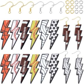Sunnyclue 1 Box 60pcs Sport Contring Make Kit Charms Tharms Lightning Bolt Charm كرة سلة كرة قدم كرة قدم في لعبة كرة القدم سحر كرة رياضية للمجوهرات Making Kits Diy Dangle أقراط