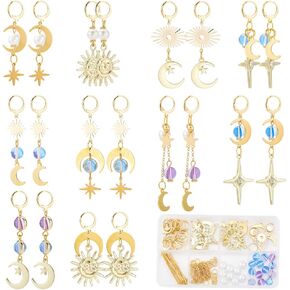 Sunnyclue 1 Box 10 Pairs Sun Moon Star أقراط صنع أدوات Leverback للأقراط