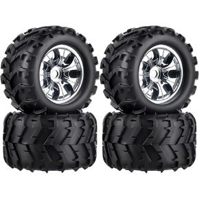 Hobbypark Pre-Glued 1/8 RC Truck Tyres وعجلات Chrome 17mm HUBS FOR TRAXXAS MAXX TMAXX E-REVO 2.0 3.3 ARRMA KRATON 6S REDCAT Shredder Kaiju Monster Trucks ، 4pcs ،