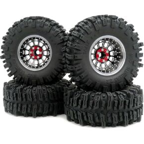 Hobbysoul RC 2.2 Mud Slingers Tyres 124mm Tend & 2.2 Beadlock Wheels Admable Threadable 2.2 Rims Black for RC Mud Crawler Trail Gen8 Gen8 Everest 10 Axial Capra Wraith ، (4 pack ، trembed)