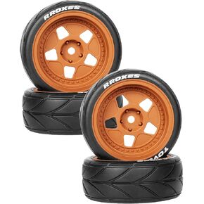 عجلات الانجراف وإطارات العجلات RC إطارات Tamiya 1/10 TT02 XV01 RC Car ، ل HPI ، Kyosho ، مجموعة إطارات مطاطية HUB HUB DRIFT ، 4pcs ، البرتقالي