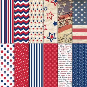 24 Sheets Patriotic Scrapbook Paper, Red Blue Stars Stripes Patterns Decorative Craft Paper Folded Flat for 4th of July Card Making Scrapbook Veteran's Day Photo Album Decor (Classical, 12'' x 12'')