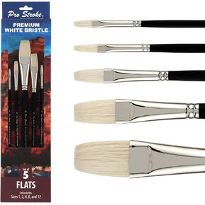 Creative Mark Mark Pro Stroke Premium White Chungking Hog Bristle Artist Paint Press - Flats مجموعة من 5 - فرشاة خشور طبيعية مع مقبض اللمس الناعم للزيوت ، والألوان المائية ، والأكريليك ، والألكينز ، والكازينز