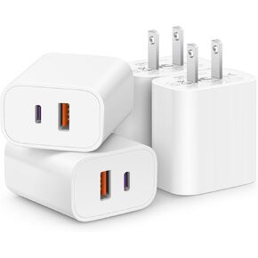 Charger Block USB and USB C Port [3 Pack] USB Wall Charger Multiport [PD 20W USB-C & QC 3.0 USB Port] Compatible with iPhone 13/12/11/X/8, iPad, Samsung, Google, Galaxy and More