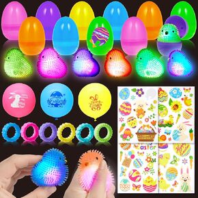 40pcs بيض عيد الفصح مملوءة بالكرات المنتفخة ، مع توهج في ألعاب البيض المظلمة ، حلقات حسية ، ملصقات ، بالونات عيد الفصح ، للأطفال عيد الفصح ، تعامل ملء حزب عيد الفصح لحزب عيد الفصح
