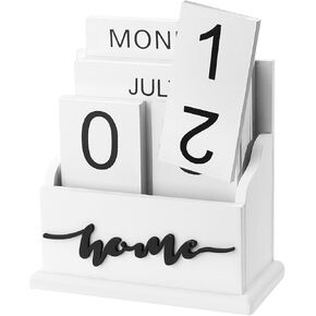 Wooden Block Perpetual Calendar for Desk, Wood Desktop Month Week Date Display Calendar, Rustic Farmhouse Boho Home Office Decor Aesthetic Desk Accessories (Brown)