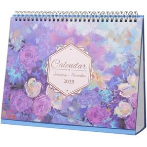 2025 Desk Calendar Standing Flip Calendar, JAN to DEC 2025, 12-Month Desktop Calendar Memo Pages & Blank Blocks, 10" x 8.3", Thick Premium Paper, Strong Twin-Wire Binding, Oil-Painted Floral Design