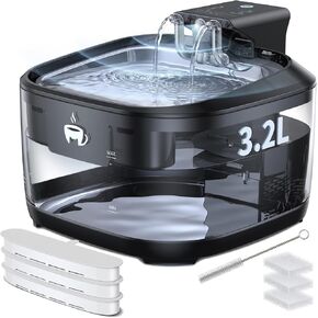 Wireless Cat Fountain, Stainless Steel 108oz/3.2L Battery Operated with 5000mAh Battery, 3 Modes, Motion Sensor Pet Water Fountain for Cats, 3 Filters