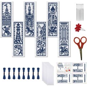 FreeBloss 6 Set Monochrome City Stamped Cross Cross Borkmark Kits Cross Stitch Kit Kit Porkmarks kit للمبتدئين مع دعم مجموعة الإشارة المرجعية DIY Love Love Foloss لعشاق الكتب 8x2.4 '' '