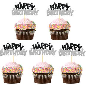24pcs Happy Birthday Cupcake Toppers, Happy Birthday Cake Decorations for Birthday for Celebrating Happy Birthday Party (Rainbow)