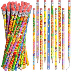 Rbenxia 48PCS 100th Days School Wooden Pencils with Erasers Assortment Colorful Pencils Awards Incentives Pencils Novelty Pencils Pencil Assortment for Classroom School Supplies Giveaways Party Favor