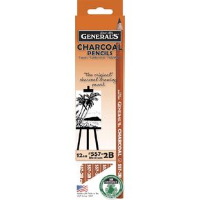 PA Distribution General's Charcoal Pencil, 2B Tip, Pack of 12, Black