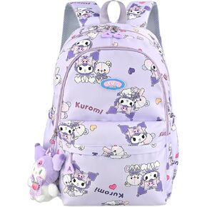 Roffatide Anime My Melody Girls School Backpack Cartoon All Over Print Casual Student Backpack Laptop Backpack Bike Travel Hiking Rucksack Daypack Pink (With Cute Pendant)