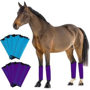 Foxlvda Horse Fly Boots - أحذية ذبابة للخيول مجموعة من 8 ، طماق خيول مريحة مع مثبتات جانبية ، أحذية الخيول للحد من الدوس ، أضرار الحافر والتعب في الساق (روز أخضر ، كبير)