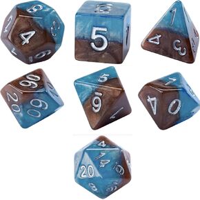 Gate Keeper Games and Dice: Halfsies Dice: Earth Elemental - 7pc Set ، Cerulean Blue & Brown ، Pearlescent Swirl ، 7 Resin Dice for Games Games