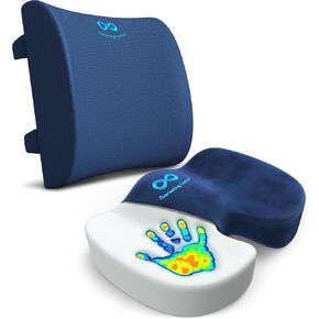 Everlasting Comfort Seat Cushion & Lumbar Support Bundle - Perfect for Desk, Car, Office, Gaming Chairs - Enhance Posture and Relieve Back Pain (Navy Blue)