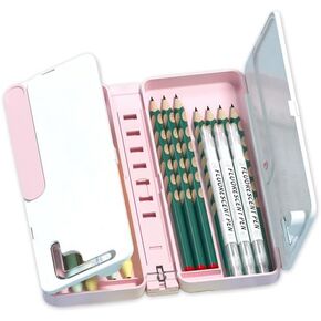 صندوق قلم رصاص ، قلم رصاص ، صناديق قلم رصاص صلبة بلاستيكية ، صندوق قلم مزدوج طبقة كبيرة ، مستلزمات تخزين مدرسية متعددة الوظائف للفتيات والفتيان ، الأطفال (الوردي) in Kuwait