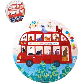 Momo & Lychee على شكل صناديق - Cats Family London Bus Tour 24PCS Round Puzzle