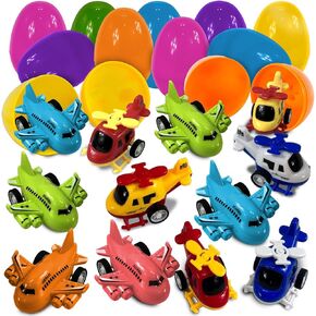 Stargo 16 Pack Preyplitful Previlited Easter Eggs مع ألعاب - طائرة صغيرة ، طائرات هليكوبتر وطائرات للركوب والطائرات ، بيض عيد الفصح البلاستيكي المملوءة ، صيد بيض سلة ، تفضلات الحفلات ، أولاد Goodie أكياس
