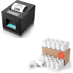 MUNBYN 80mm USB Receipt Printer, POS Printer with Auto Cutter ESC/POS Command Support Windows Mac and 3 1/8" x 119' Thermal Receipt Paper(20 Rolls) BPA Free