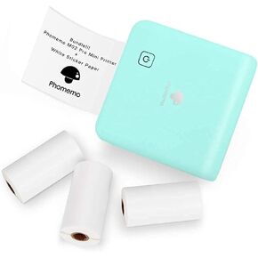 Phomemo M02 Pro Pocket Printer- Mini Bluetooth Thermal Printer with 3 Rolls White Sticker Paper, Compatible with iOS + Android for Learning Assistance, Study Notes, Journal, Fun, Work, Cyan