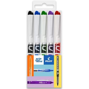 Pilot v Pen يمكن التخلص من محوها أقلام بحزمة خط متوسطة قابلة للتصرف بمقدار 0.6 مم من 5 أسود ، أزرق ، أحمر ، أخضر وأرجواني