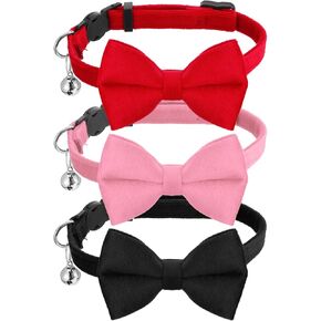3 PCS Cat Twhible مع Tie Bow Bell Personiped Breakaway Certen Clip Small Puppy Safety Adminable Citty Rowtie Collar زفاف صلبة قابلة للإزالة لإكسسوارات مستلزمات الحيوانات الأليفة