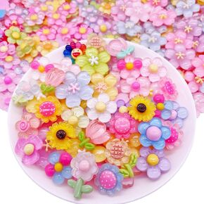 60Pack DIY Charms Resin Decorative Patch for Scrapbooking Embellishments,Flower