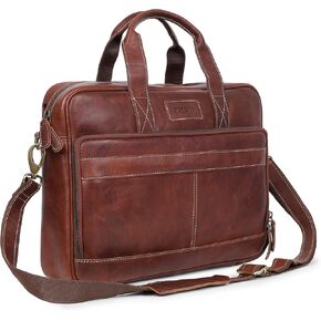 Leather Laptop Bag for Men Briefcase Satchel and Women for Office Work, College, Gifting, Travel with Mens Shoulder Bags Crossbody Strap Mens Messenger Bag 16 inch - Tan
