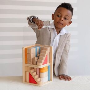 Basswood Multi-Floor Blocks Wood Building Blocks for Toddlers 1-3, 2-4, for Kids Ages 4-8, Stylish Wooden Castle Toy Stacking Block Sets