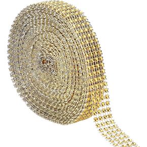 Eboot 4 Row 10 Yard Gold Rhinestone Ribbon Acrylic Gold Diamond Trim Crystal Ribbon Roll for Wedding Cakes Birthday Party Events Decorations Arts Crafts Vase Decor