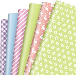 Whaline 90 Sheets Spring Easter Trissue Paper Pink Green Blue Gulk Glup Wapp Paper Pastel Bunny Flower Plaid Plaid Wrape For Easter Spring DIY Crafts Birth