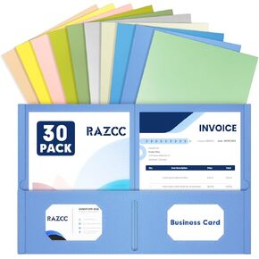 اثنين من المجلدات الجيبية ، RAZCC 30 حزمة المجلدات مع جيوب تناسب ورقة حجم الحرف ، مجلد الملف الورقي الكثيف لمنزل أعمال المكاتب المدرسية ، متنوعة 10 ألوان