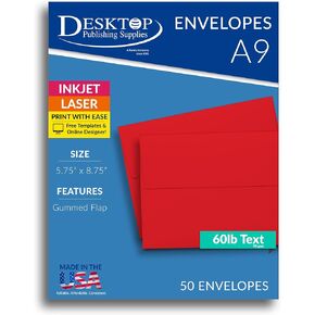 Red A9 Envelopes - 50 Envelope Pack - 5 3/4" x 8 3/4" Size