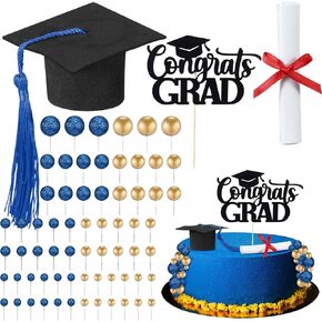 111 PCS تخرج كعكة الديكور الكعكة الكعكة البالونات Topper Cupcake Topper Felt Cap Paper Diploma Divelations Decortings for College College High School (Black ، Red ، Gold)