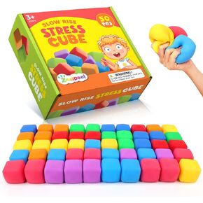 50 Pack Slow Rising Stress Cube: Stretchy Fidget Toys for Anxiety Relief, Large Size Squishy Cube, Pull Stretch Fidgets for Classroom Prize, Classroom Reward for Student (2 Inches)