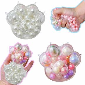2 أجهزة الكمبيوتر المصنوعة يدويًا عنب كرة صاخبة للبالغين ، والخرز الملون والأبيض Cat Paw Toys Sensory Toys للأطفال.