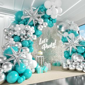 125pcs teal silver balloon white garland chric chit ، white metallic silver teal balloons for wedding ingagement eniversal