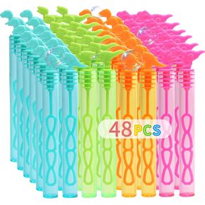 48 PCS Mini Dinosaur Bubble Wands for Kids Party Favors Ages 3+ - 4 ألوان Bubble Toys Seyster Birthday Supplies ، Fordler Gift Bag Fillers Bulk Proom Juds