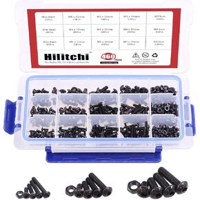 Hilitchi 460-Pcs M3 M4 M5 Hex Socket Flat Head Countersunk Bolts Screw Nut Assortment Kit - 10.9 Grade Alloy Steel