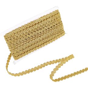 25 Yards 1/2 Inch Gold Gimp Braid Trim Metallic Woven Braided Lace Trimming Polyester Upholstery Scroll Wave Rick Rack Fabric Ribbon for Jewelry Making Sewing Costume Craft Clothes Slipcover