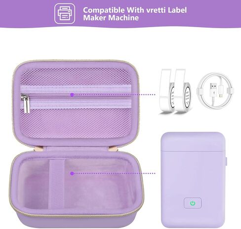 Hard Carrying Case for vretti Label Maker Machine, HP2 Portable Bluetooth Label Printer Storage Holder Travel Bag with Mesh Pocket for Tapes, Charging Cable, Purple in Saudi Arabia