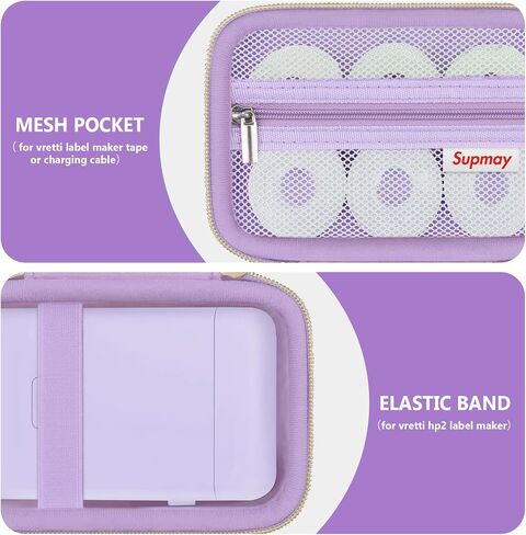 Hard Carrying Case for vretti Label Maker Machine, HP2 Portable Bluetooth Label Printer Storage Holder Travel Bag with Mesh Pocket for Tapes, Charging Cable, Purple in Saudi Arabia