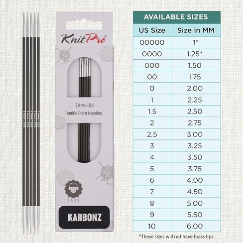 Knitpro Karbonz الإبر المدببة المزدوجة 8 "(20 سم) | الولايات المتحدة الحجم 4 (3.5 ملم) in Kuwait