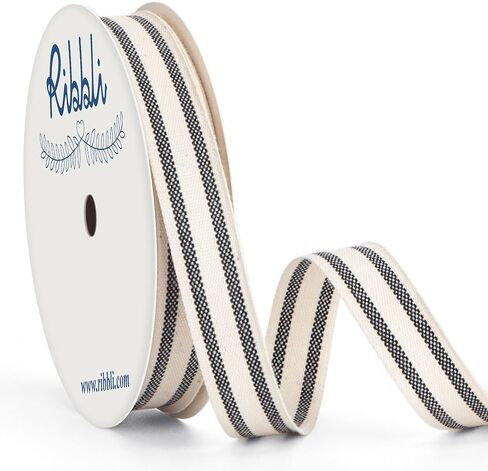 Ribbli Natural Cotton Stripe Ribbon,3/8 Inch x 10 Yard Spool,Natural/Red,Farmhouse Rinbbon,Use for Gift Wrapping,Home Decor,Floral Decoration in Saudi Arabia